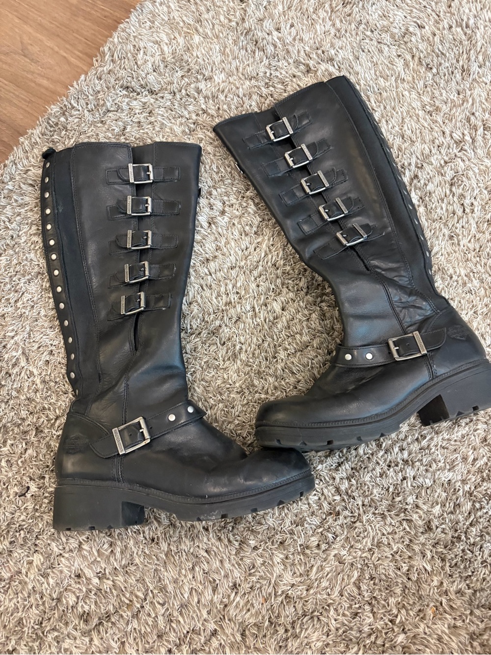 Harley-Davidson Black Studded Buckle Combat Boots